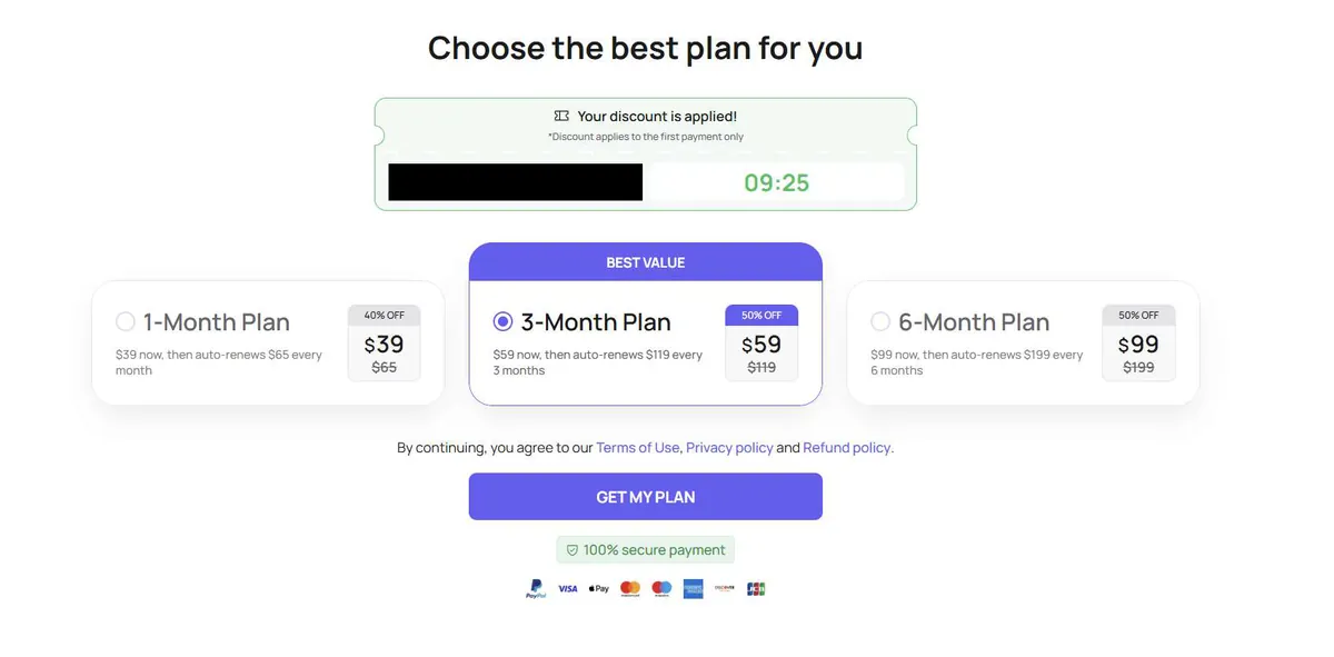 Jobland AI cost: 1-Month $39 renewing at $65, 3-Month $59 renewing at $119, 6-Month $99 renewing at $199